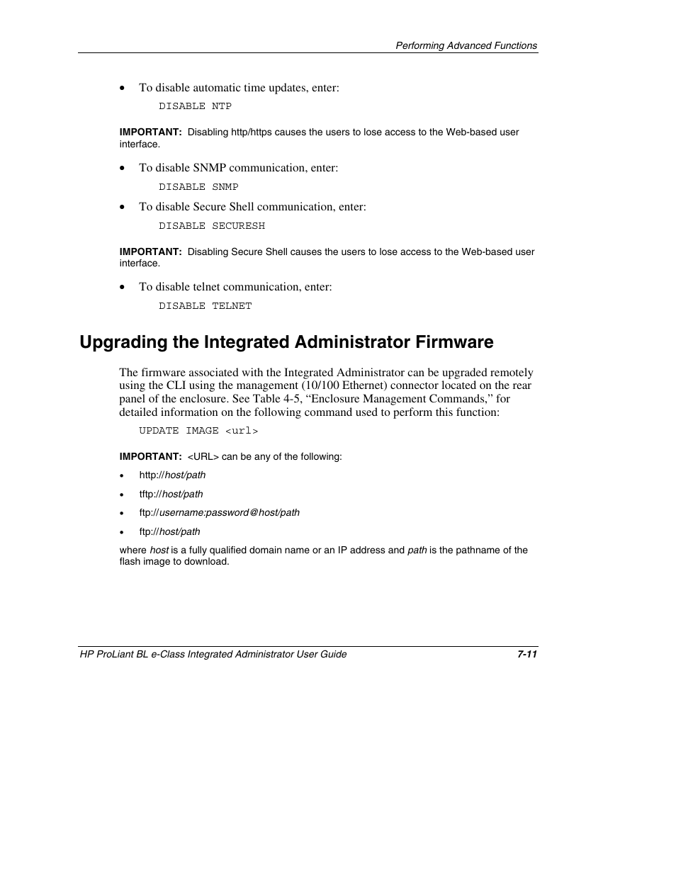 Upgrading the integrated administrator firmware | HP ProLiant BL10e G2 Server Blade User Manual | Page 184 / 232