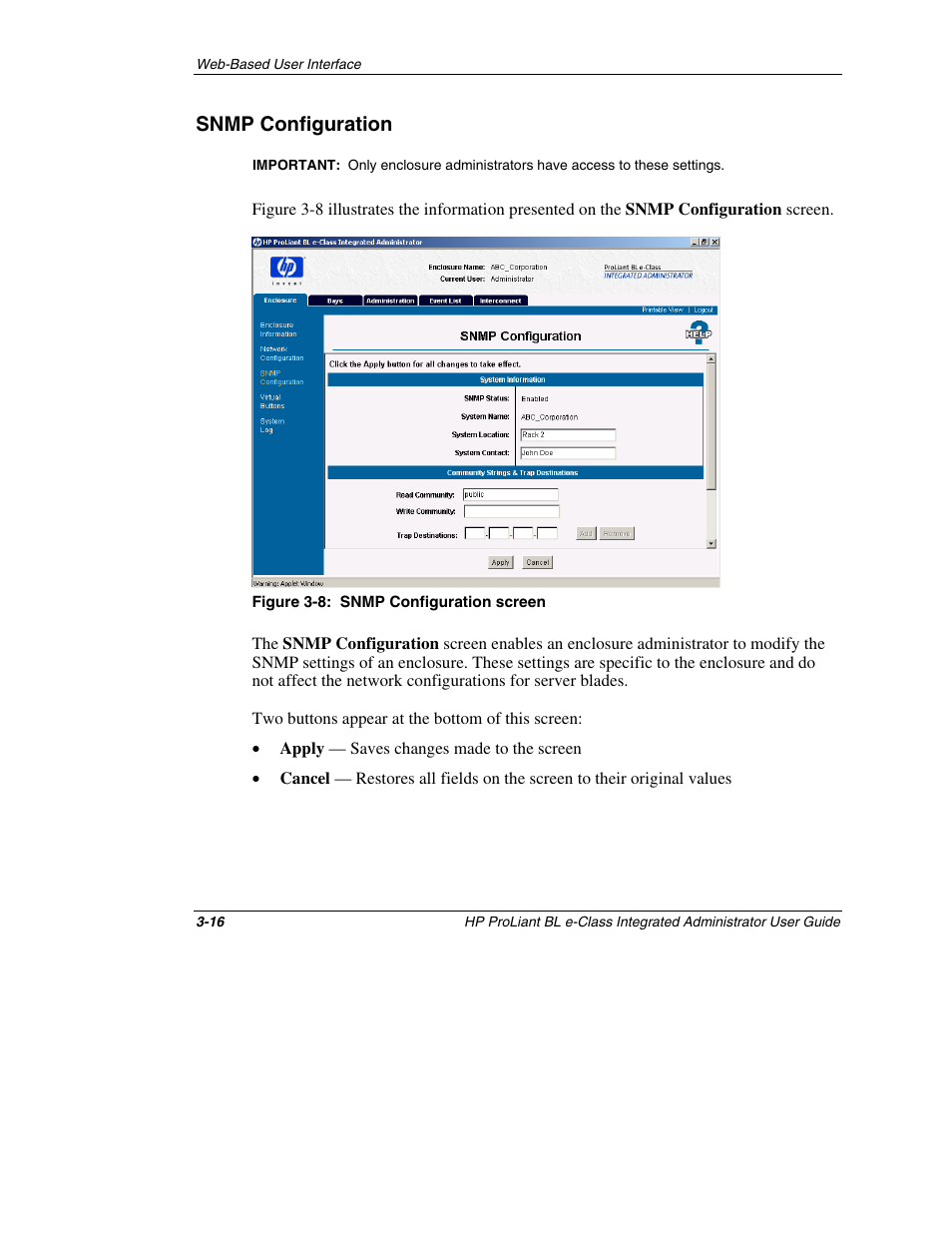 Snmp configuration, Snmp configuration -16 | HP ProLiant BL10e G2 Server Blade User Manual | Page 48 / 232