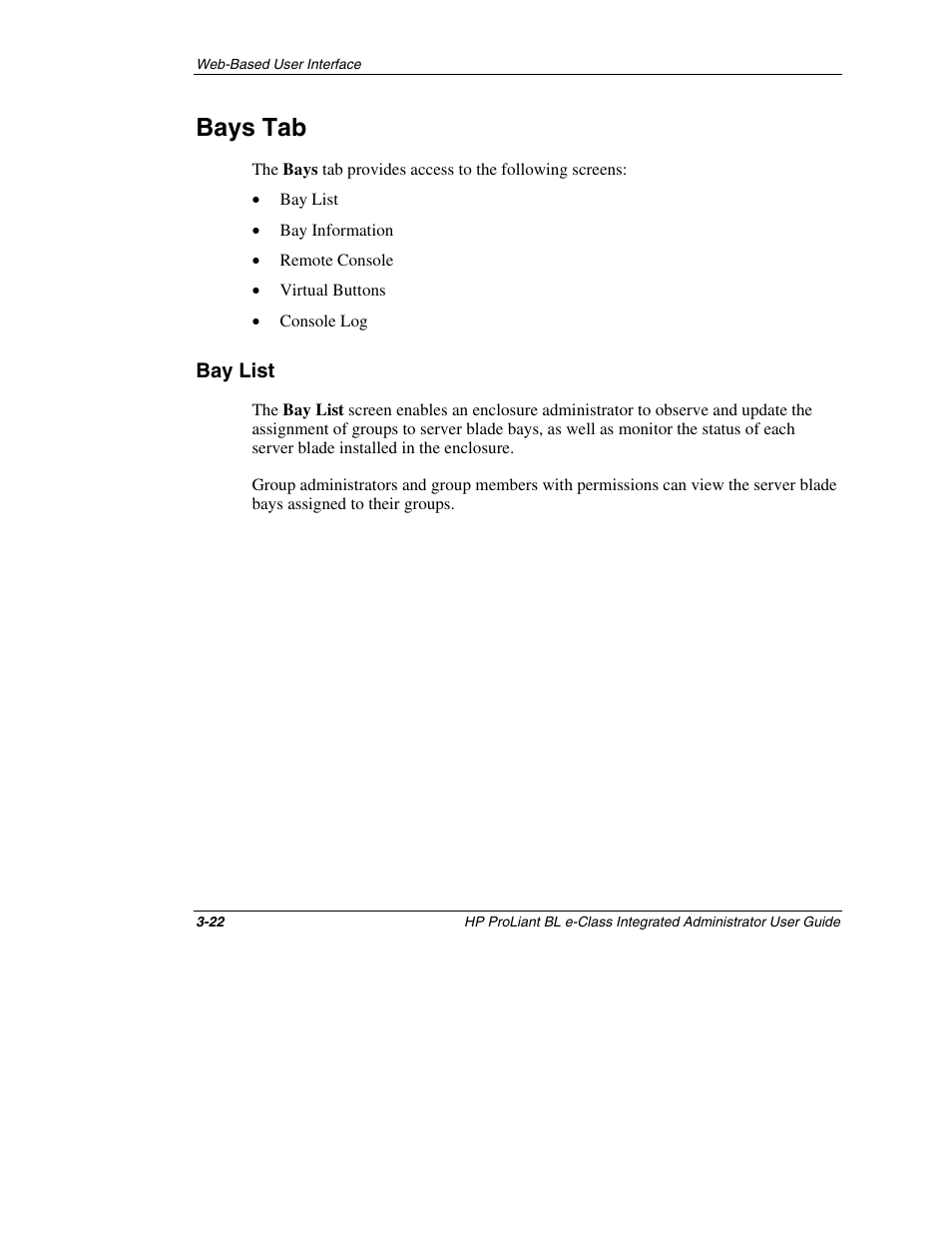 Bays tab, Bay list, Bays tab -22 | Bay list -22 | HP ProLiant BL10e G2 Server Blade User Manual | Page 54 / 232