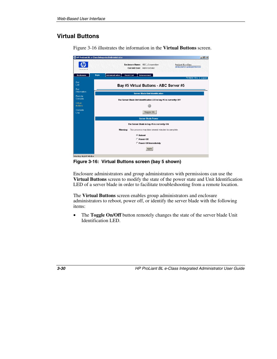 Virtual buttons, Virtual buttons -30 | HP ProLiant BL10e G2 Server Blade User Manual | Page 62 / 232