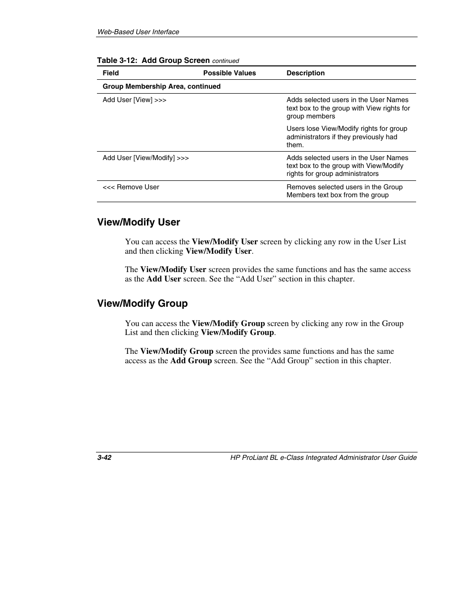View/modify user, View/modify group, View/modify user -42 | View/modify group -42 | HP ProLiant BL10e G2 Server Blade User Manual | Page 74 / 232