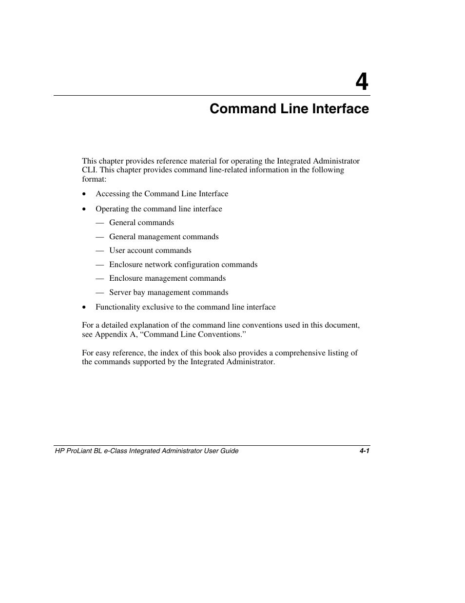 Chapter 4: command line interface, Chapter 4, Command line interface | HP ProLiant BL10e G2 Server Blade User Manual | Page 79 / 232