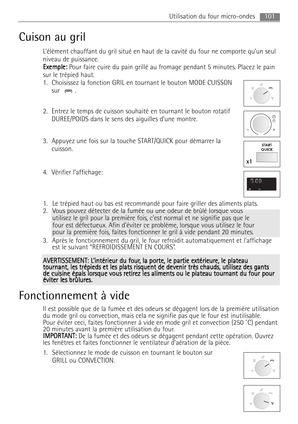 Cuison au gril, Fonctionnement à vide | AEG MCC4061E-M User Manual | Page 101 / 252