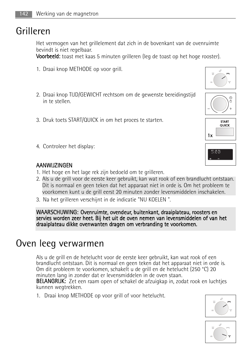 Grilleren, Oven leeg verwarmen | AEG MCC4061E-M User Manual | Page 142 / 252