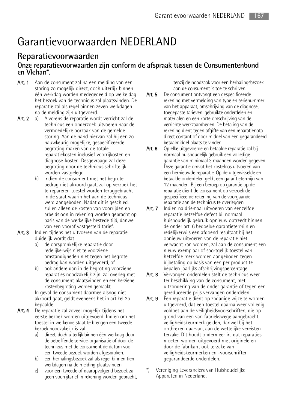 Garantievoorwaarden nederland, Reparatievoorwaarden | AEG MCC4061E-M User Manual | Page 167 / 252
