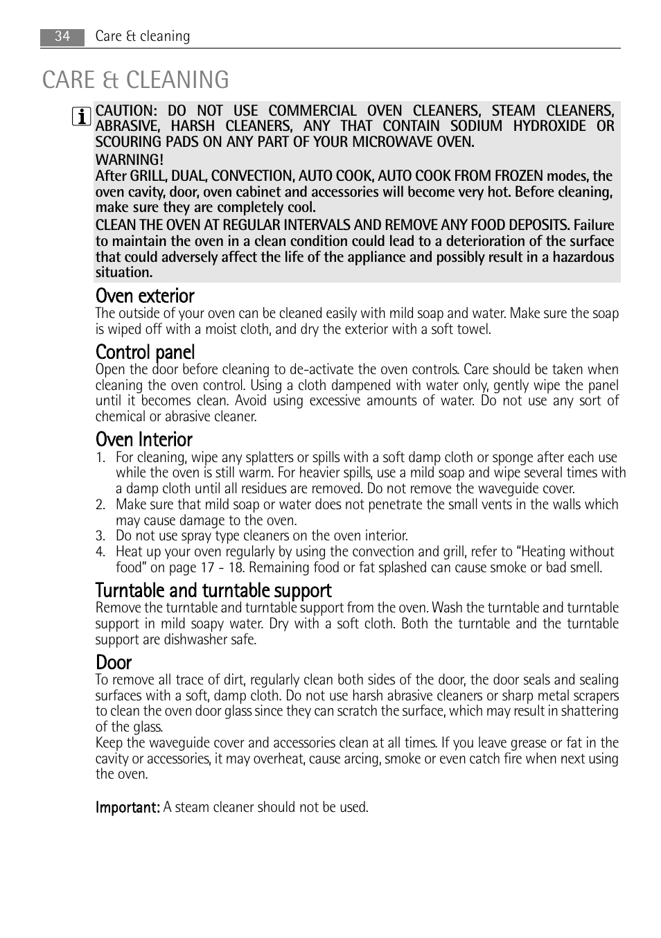 Care & cleaning | AEG MCC4061E-M User Manual | Page 34 / 252