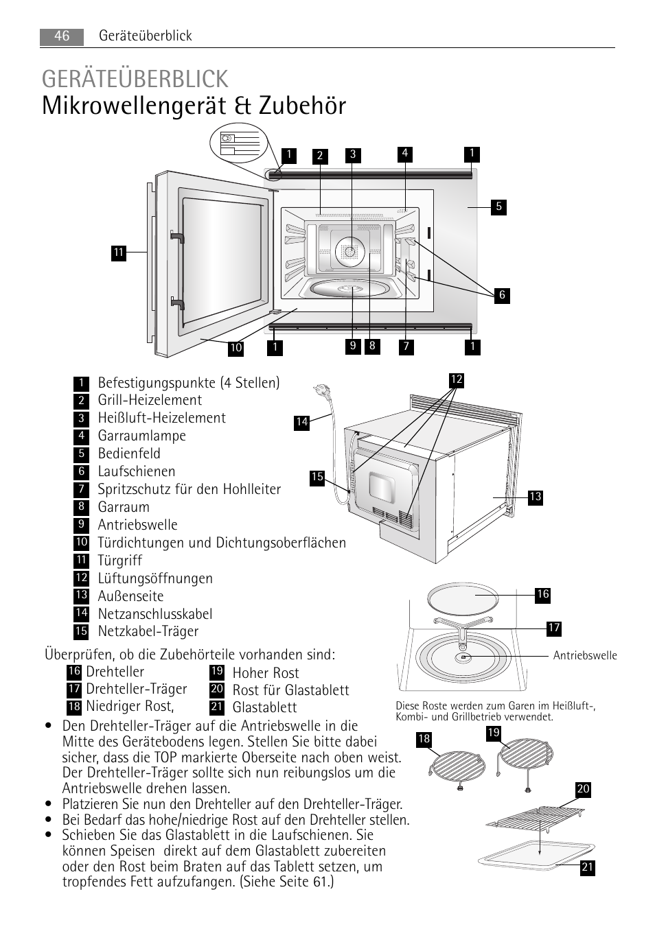Mikrowellengerät & zubehör, Geräteüberblick | AEG MCC4061E-M User Manual | Page 46 / 252