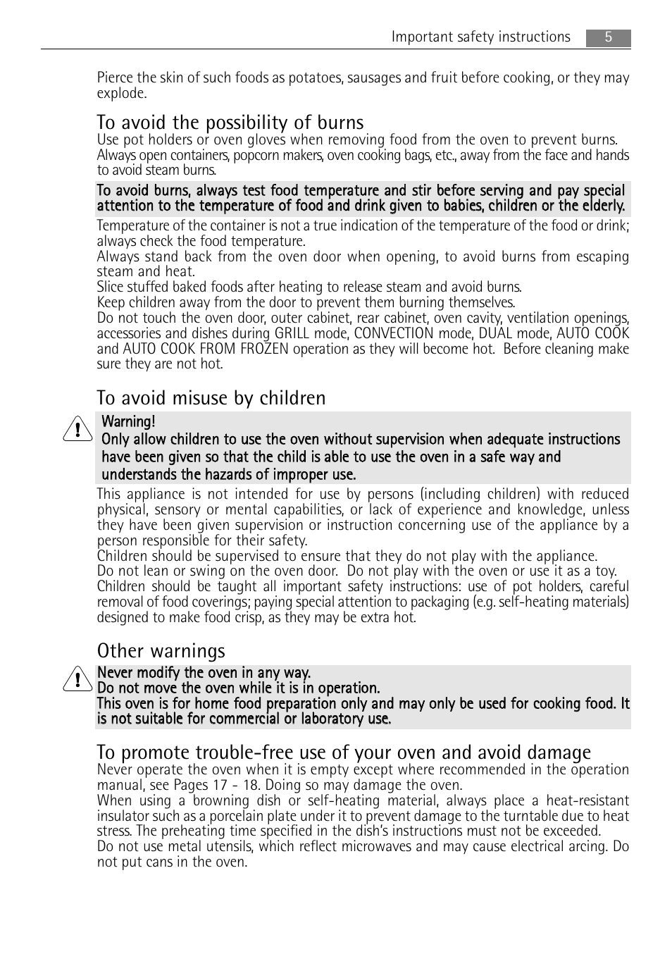 Other warnings | AEG MCC4061E-M User Manual | Page 5 / 252