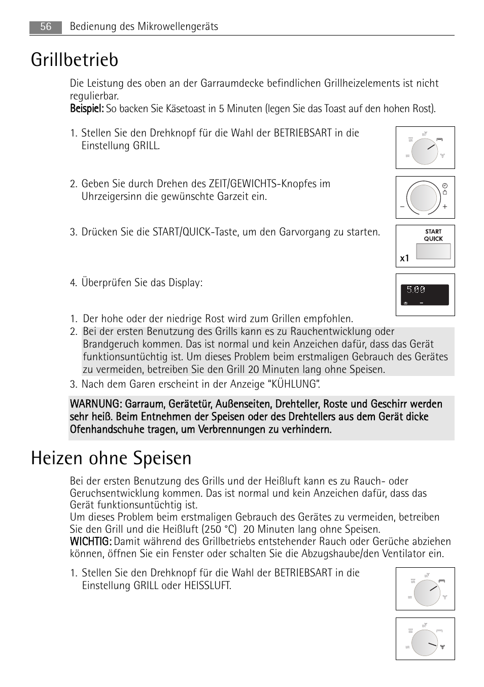 Grillbetrieb, Heizen ohne speisen | AEG MCC4061E-M User Manual | Page 56 / 252