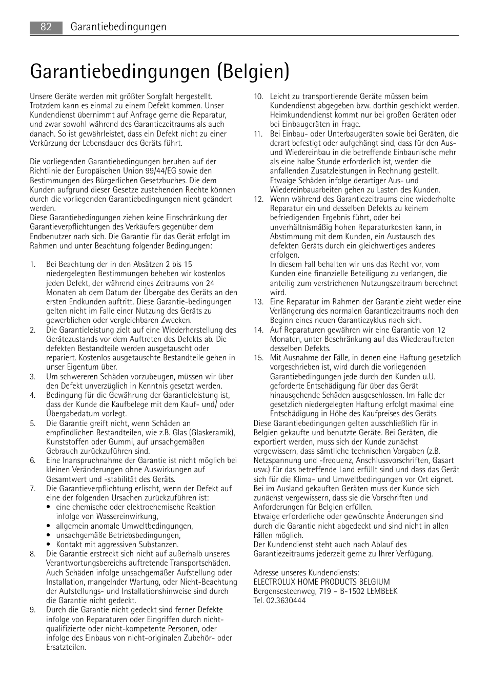 Garantiebedingungen (belgien), 82 garantiebedingungen | AEG MCC4061E-M User Manual | Page 82 / 252