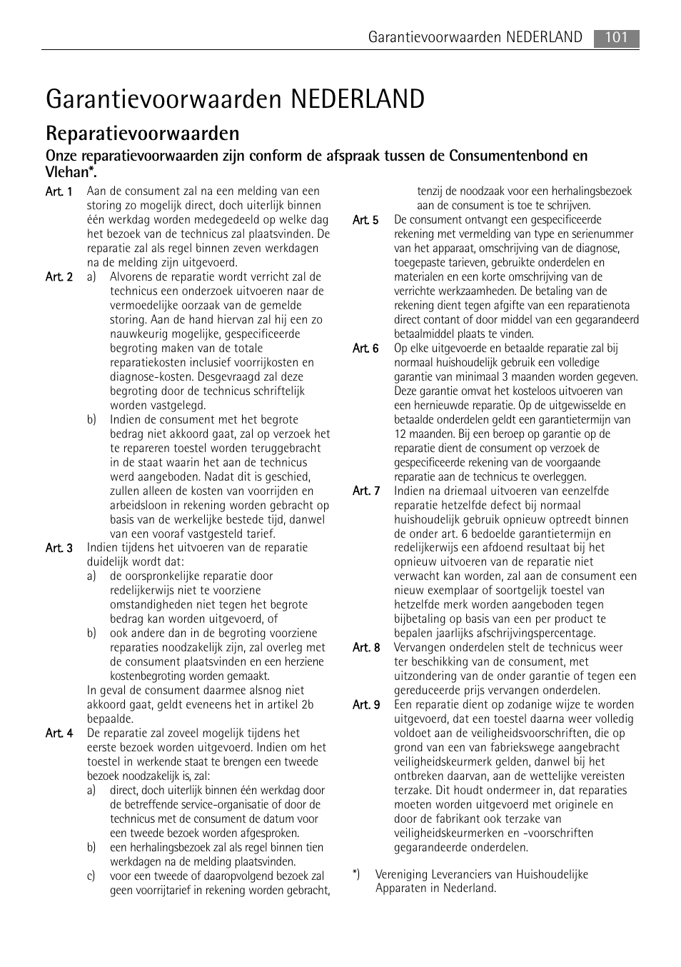 Garantievoorwaarden nederland, Reparatievoorwaarden, 101 garantievoorwaarden nederland | AEG MC1763E-M User Manual | Page 101 / 168