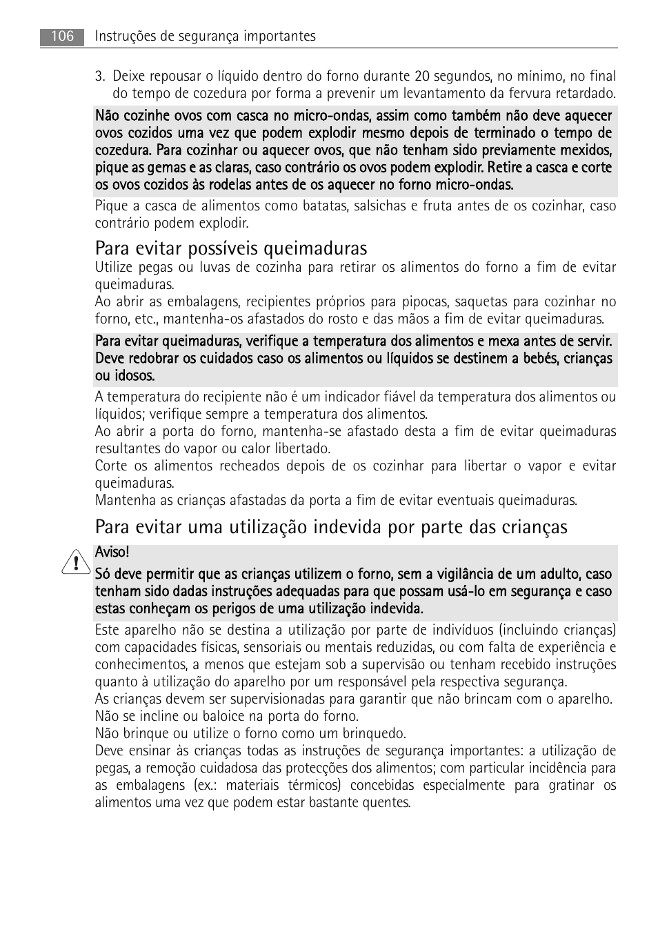 Para evitar possíveis queimaduras | AEG MC1763E-M User Manual | Page 106 / 168