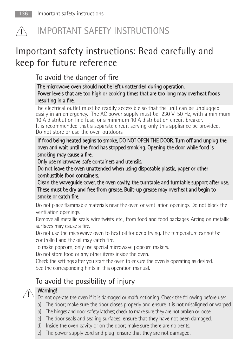 Important safety instructions | AEG MC1763E-M User Manual | Page 136 / 168