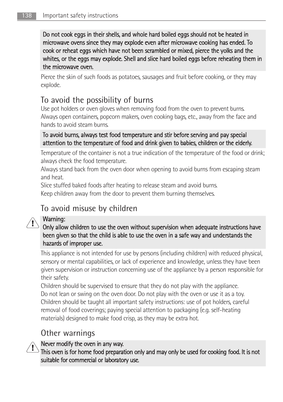 Other warnings | AEG MC1763E-M User Manual | Page 138 / 168