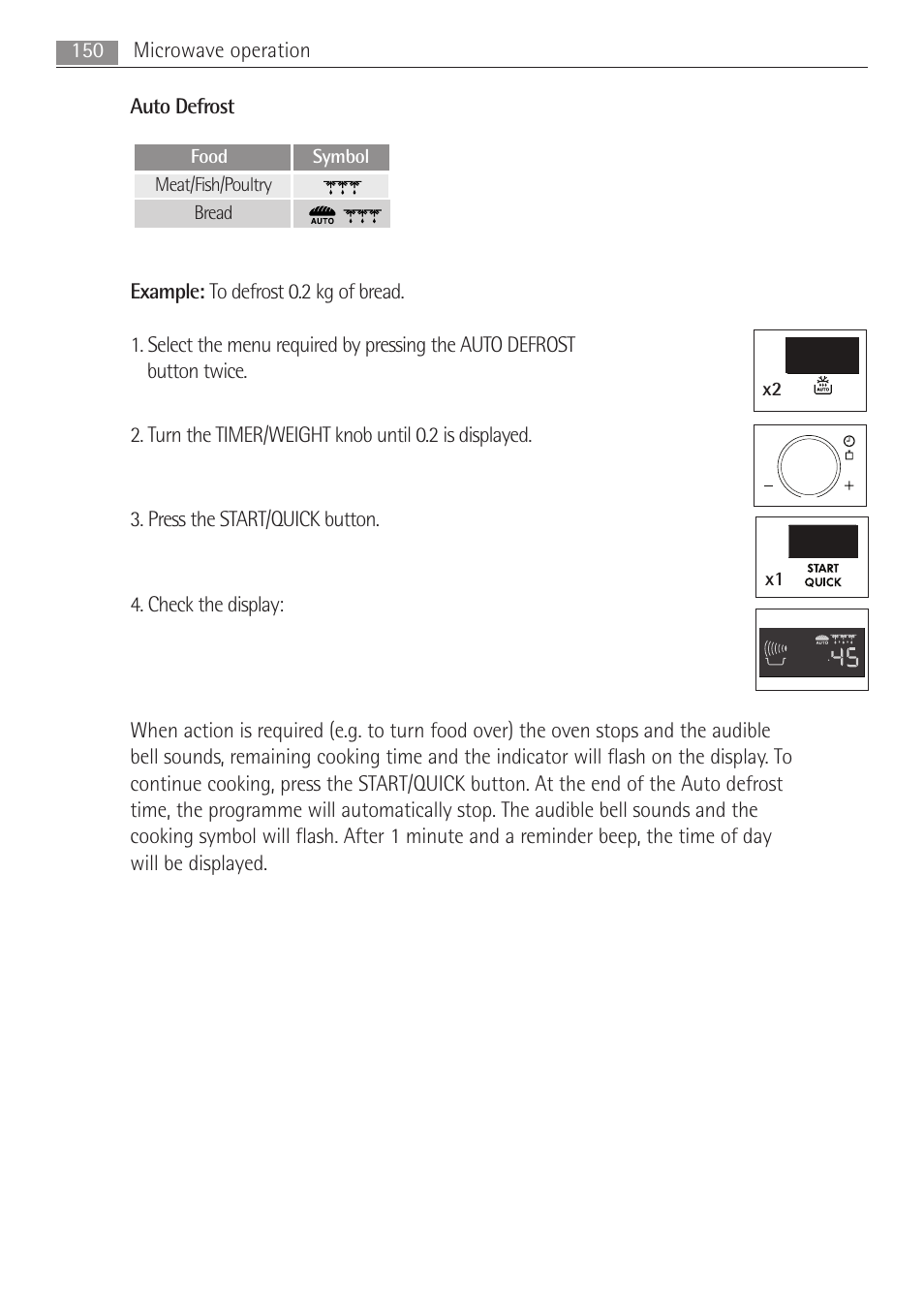 Food symbol meat/fish/poultry bread x2 x1 | AEG MC1763E-M User Manual | Page 150 / 168
