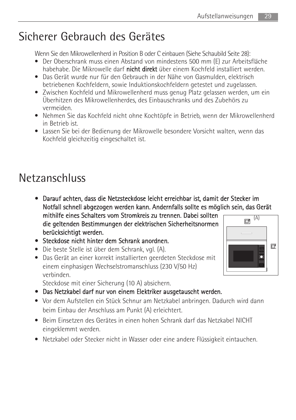 Sicherer gebrauch des gerätes, Netzanschluss | AEG MC1763E-M User Manual | Page 29 / 168