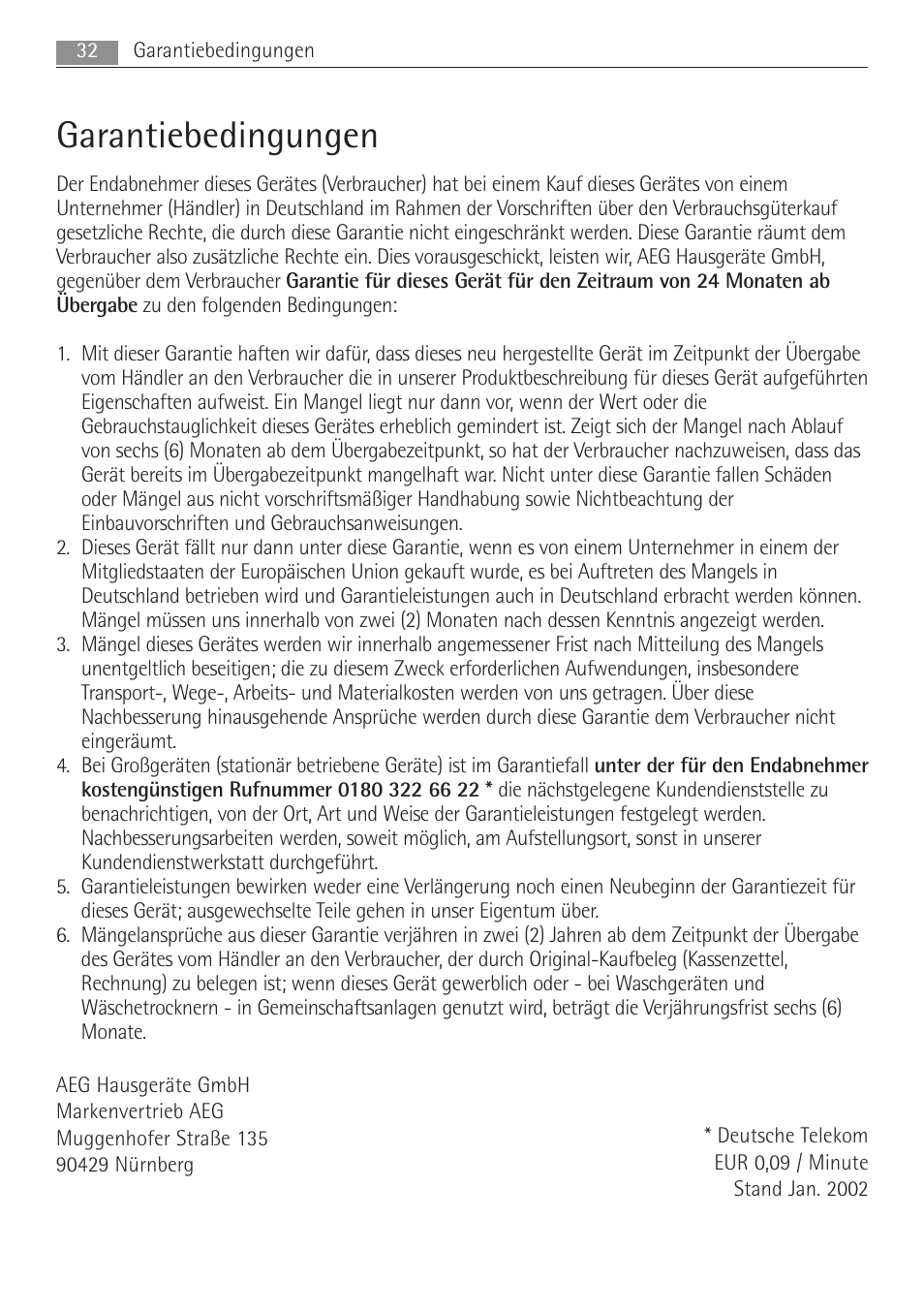 Garantiebedingungen | AEG MC1763E-M User Manual | Page 32 / 168