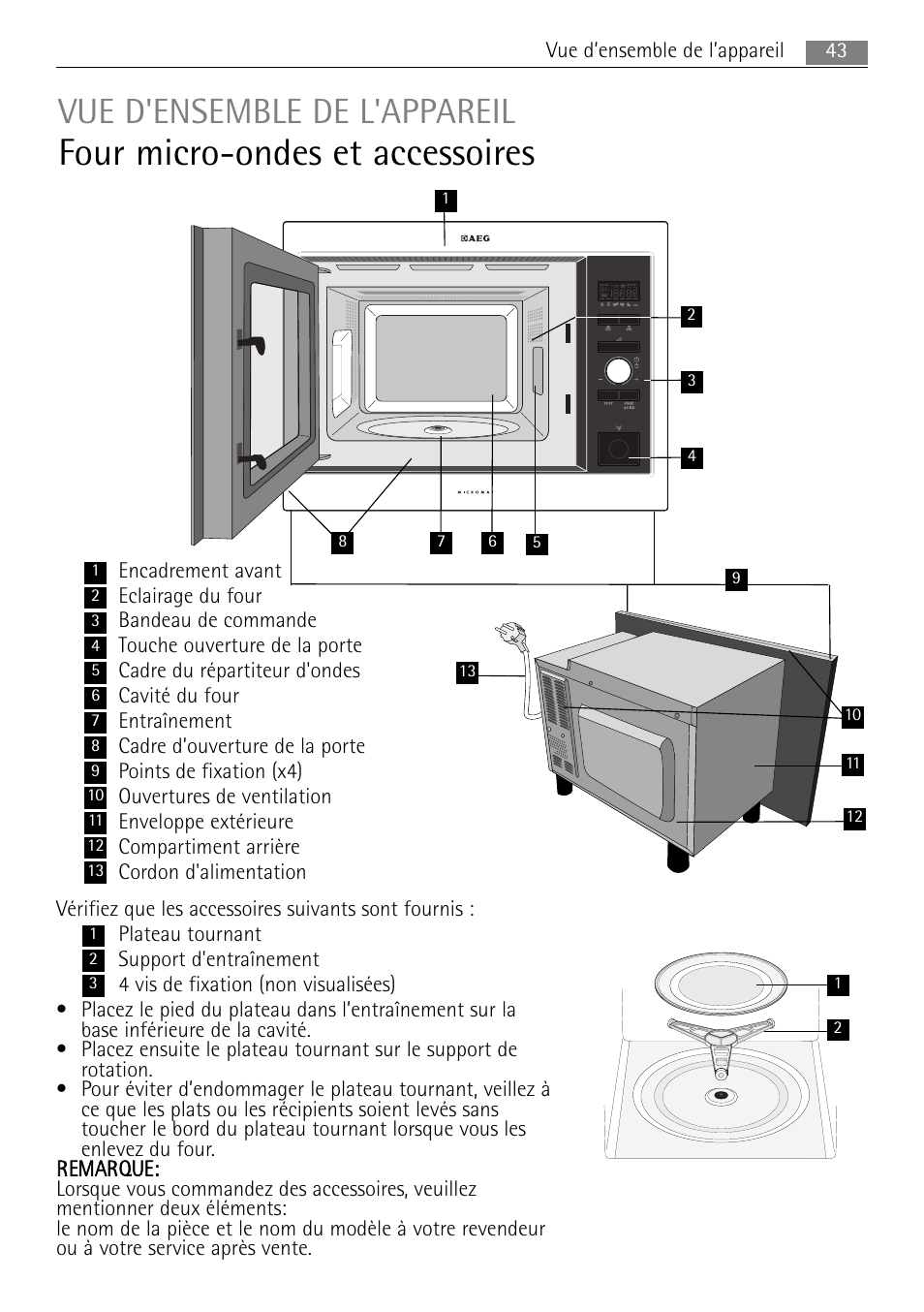 Four micro-ondes et accessoires, Vue d'ensemble de l'appareil | AEG MC1763E-M User Manual | Page 43 / 168