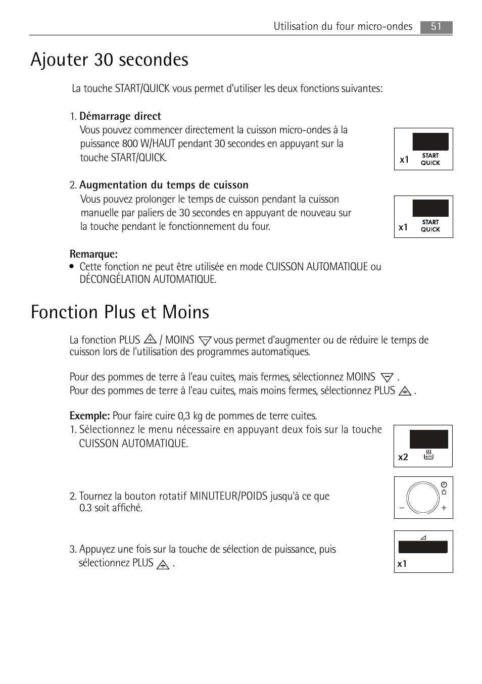 Ajouter 30 secondes, Fonction plus et moins | AEG MC1763E-M User Manual | Page 51 / 168