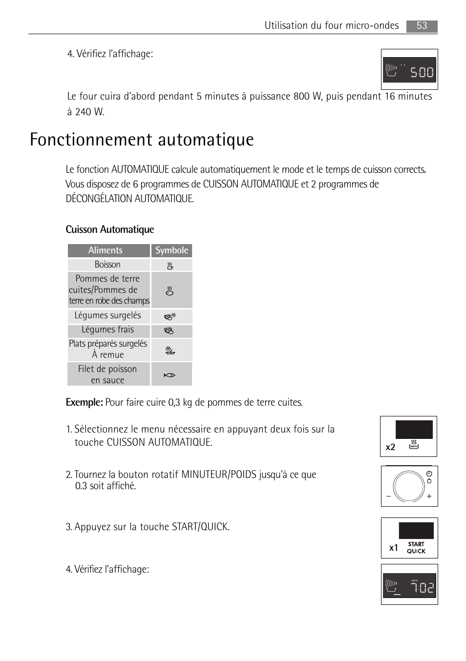 Fonctionnement automatique, 53 utilisation du four micro-ondes | AEG MC1763E-M User Manual | Page 53 / 168