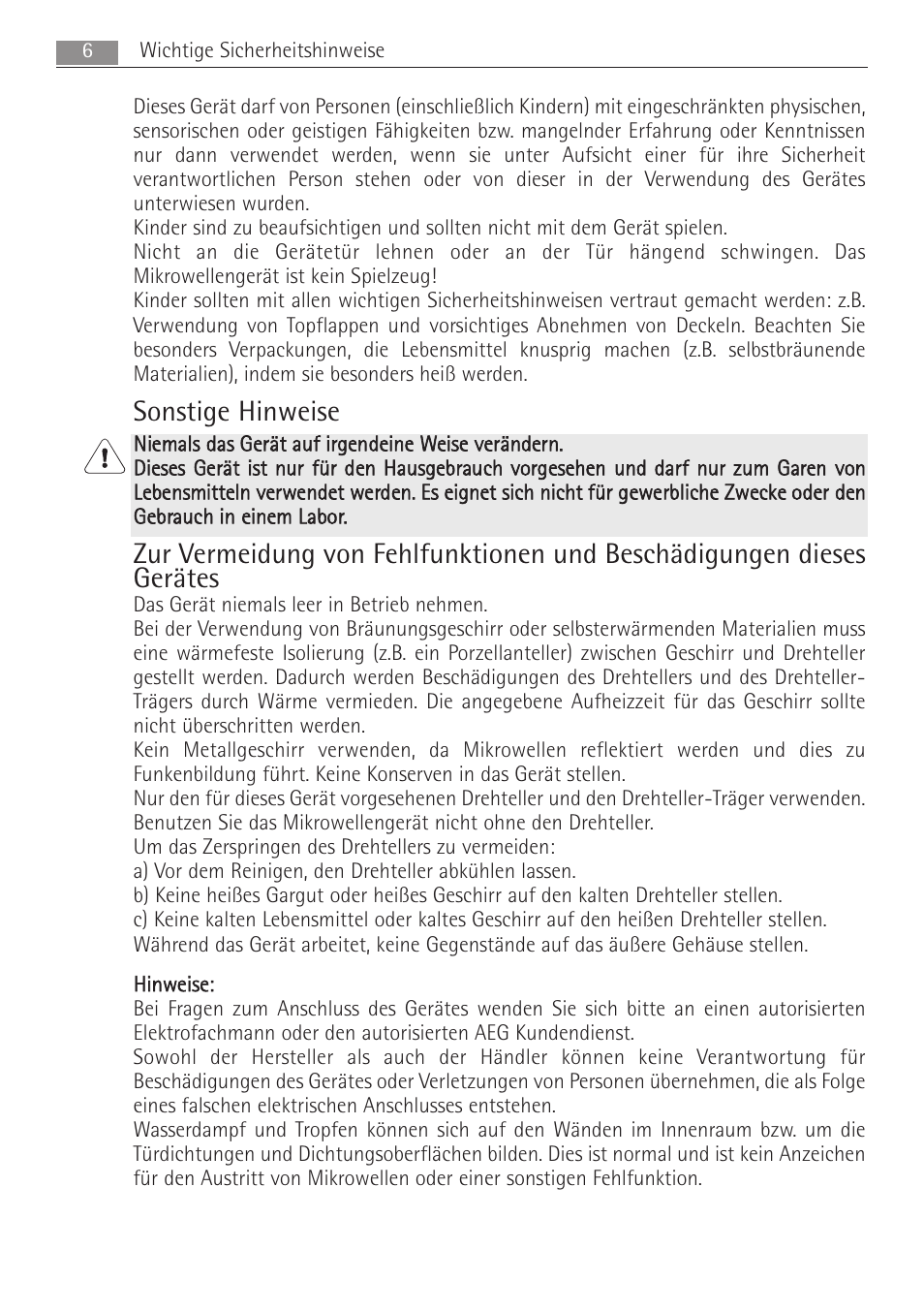 Sonstige hinweise | AEG MC1763E-M User Manual | Page 6 / 168