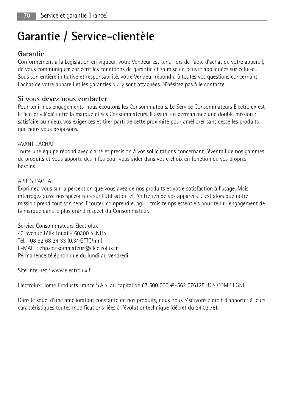Garantie / service-clientèle | AEG MC1763E-M User Manual | Page 70 / 168