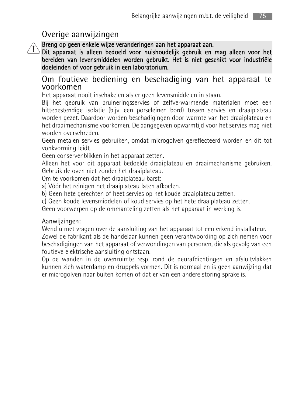 Overige aanwijzingen | AEG MC1763E-M User Manual | Page 75 / 168