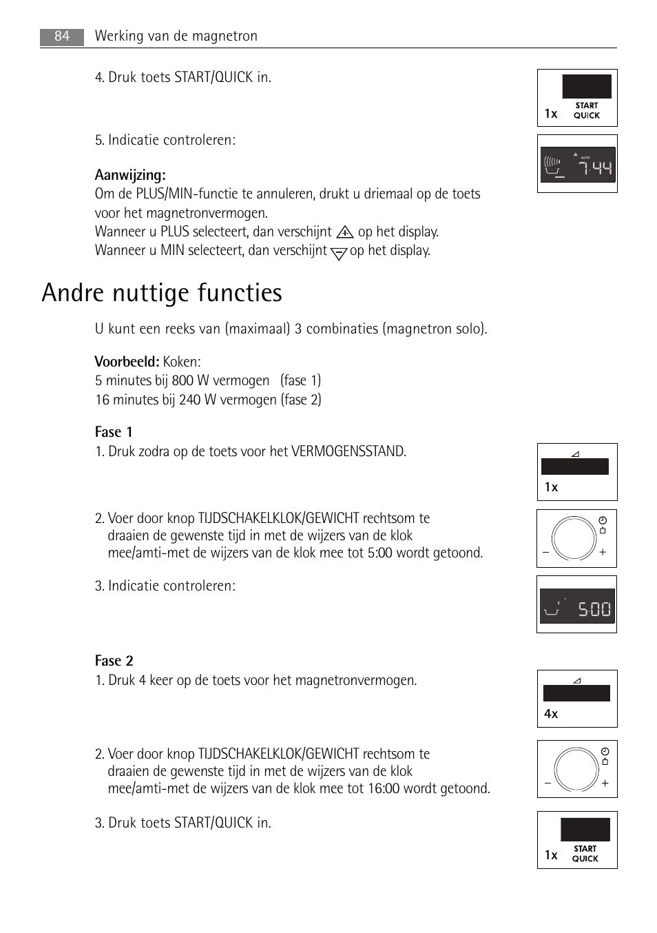 Andre nuttige functies, 1x 4x 1x | AEG MC1763E-M User Manual | Page 84 / 168