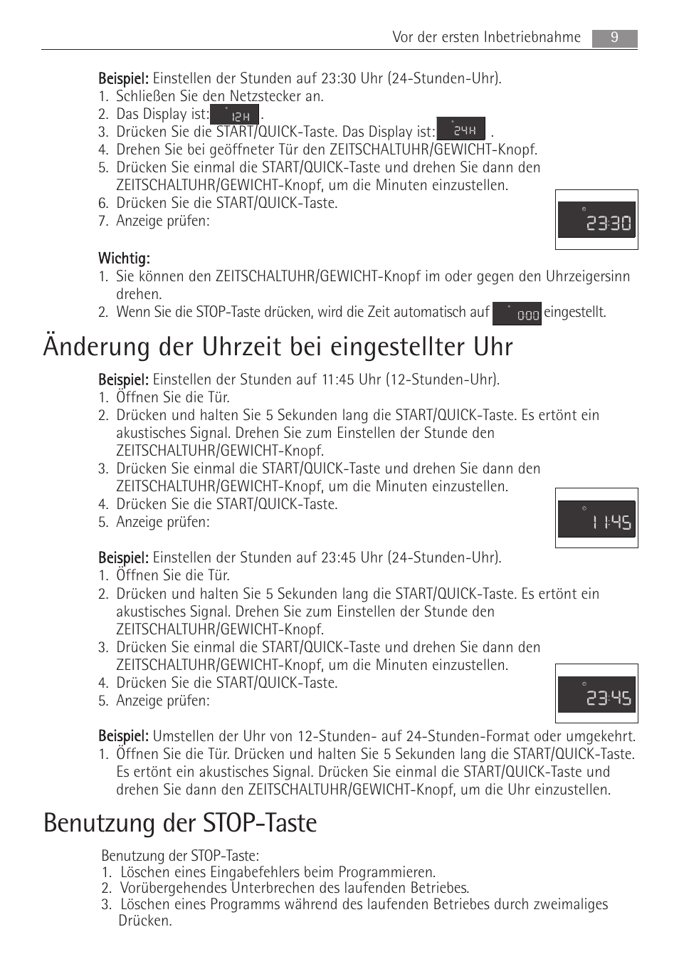 Änderung der uhrzeit bei eingestellter uhr, Benutzung der stop-taste | AEG MC1763E-M User Manual | Page 9 / 168