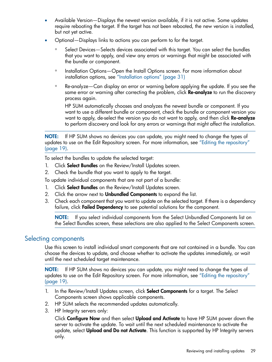 Selecting components | HP Smart Update Manager (User Guide) User Manual | Page 29 / 85