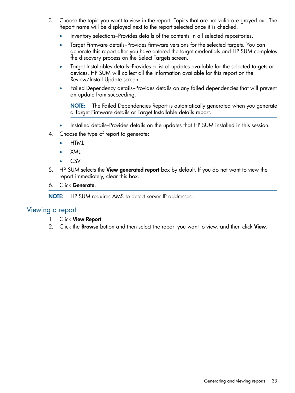 Viewing a report | HP Smart Update Manager (User Guide) User Manual | Page 33 / 85