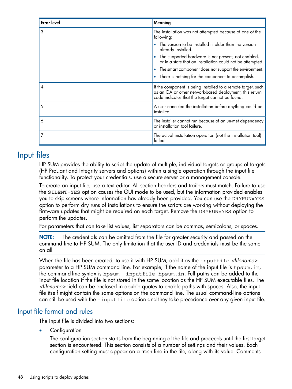 Input files, Input file format and rules | HP Smart Update Manager (User Guide) User Manual | Page 48 / 85