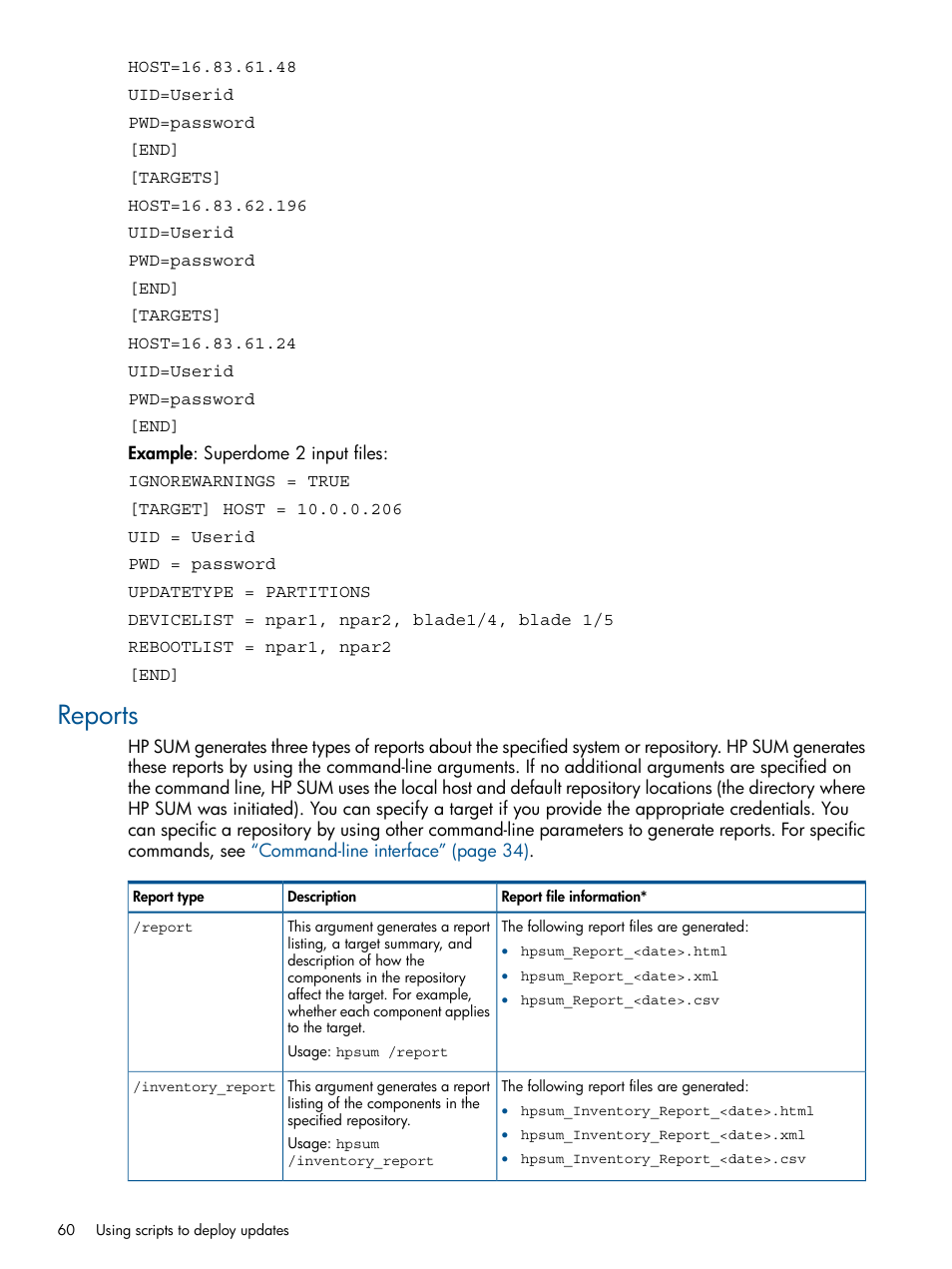 Reports | HP Smart Update Manager (User Guide) User Manual | Page 60 / 85