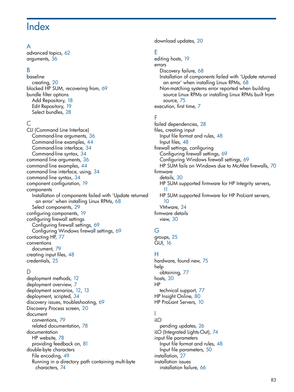 Index | HP Smart Update Manager (User Guide) User Manual | Page 83 / 85