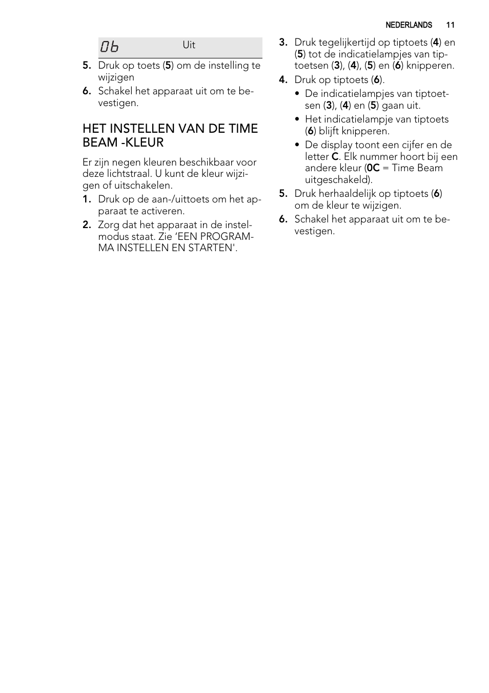 Het instellen van de time beam -kleur | AEG FAV50KVI0P User Manual | Page 11 / 88