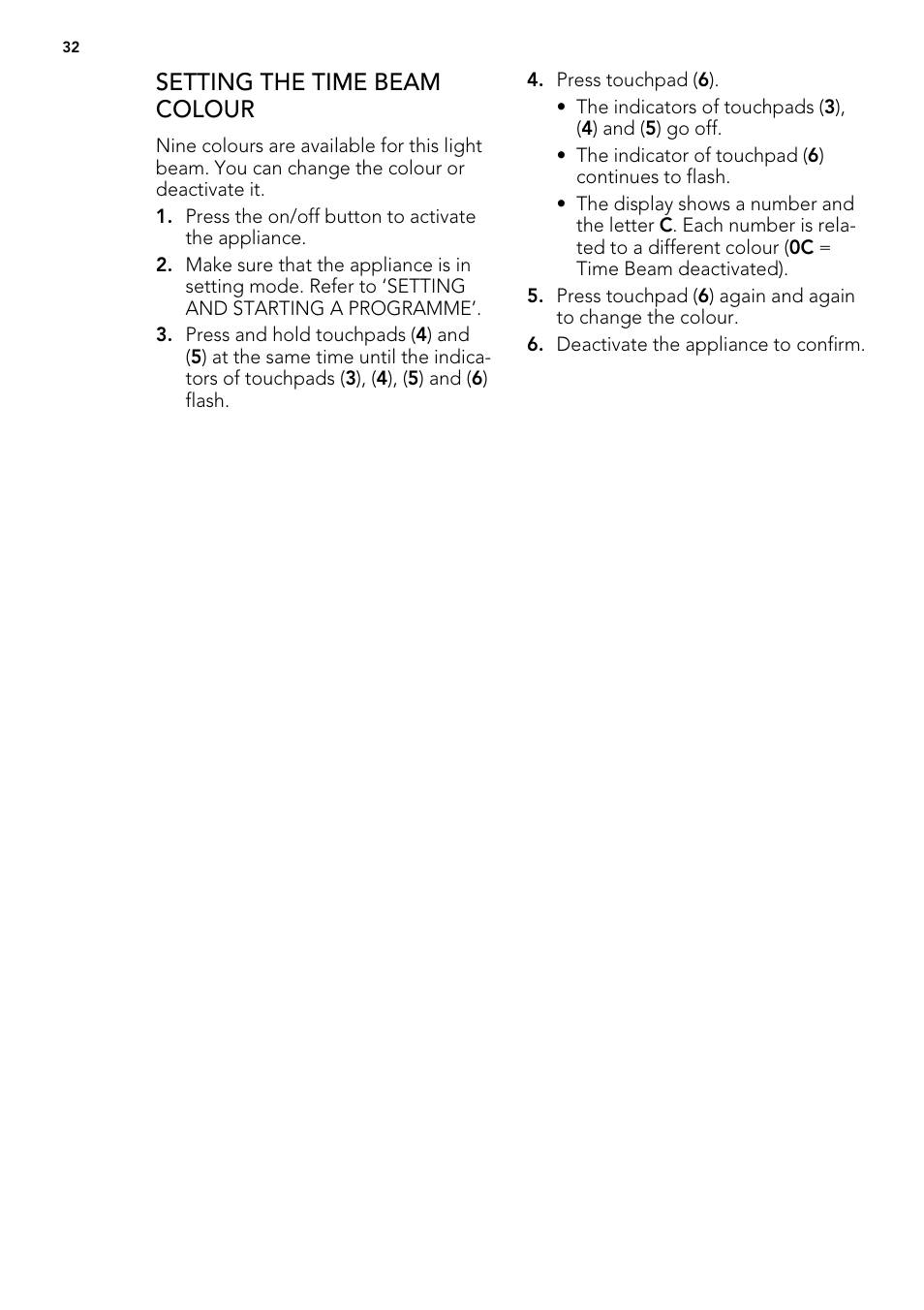 Setting the time beam colour | AEG FAV50KVI0P User Manual | Page 32 / 88