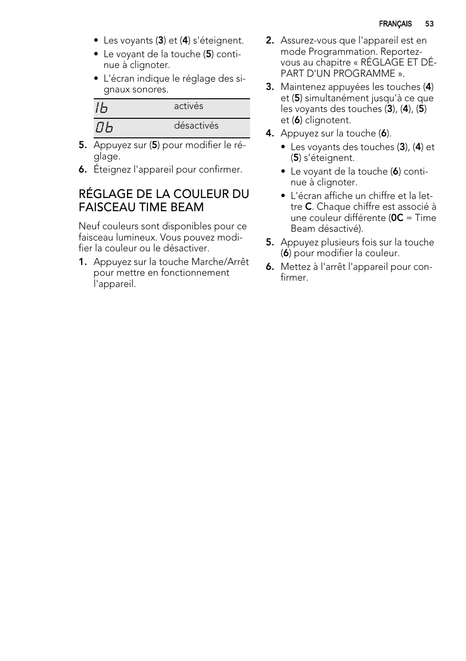 Réglage de la couleur du faisceau time beam | AEG FAV50KVI0P User Manual | Page 53 / 88