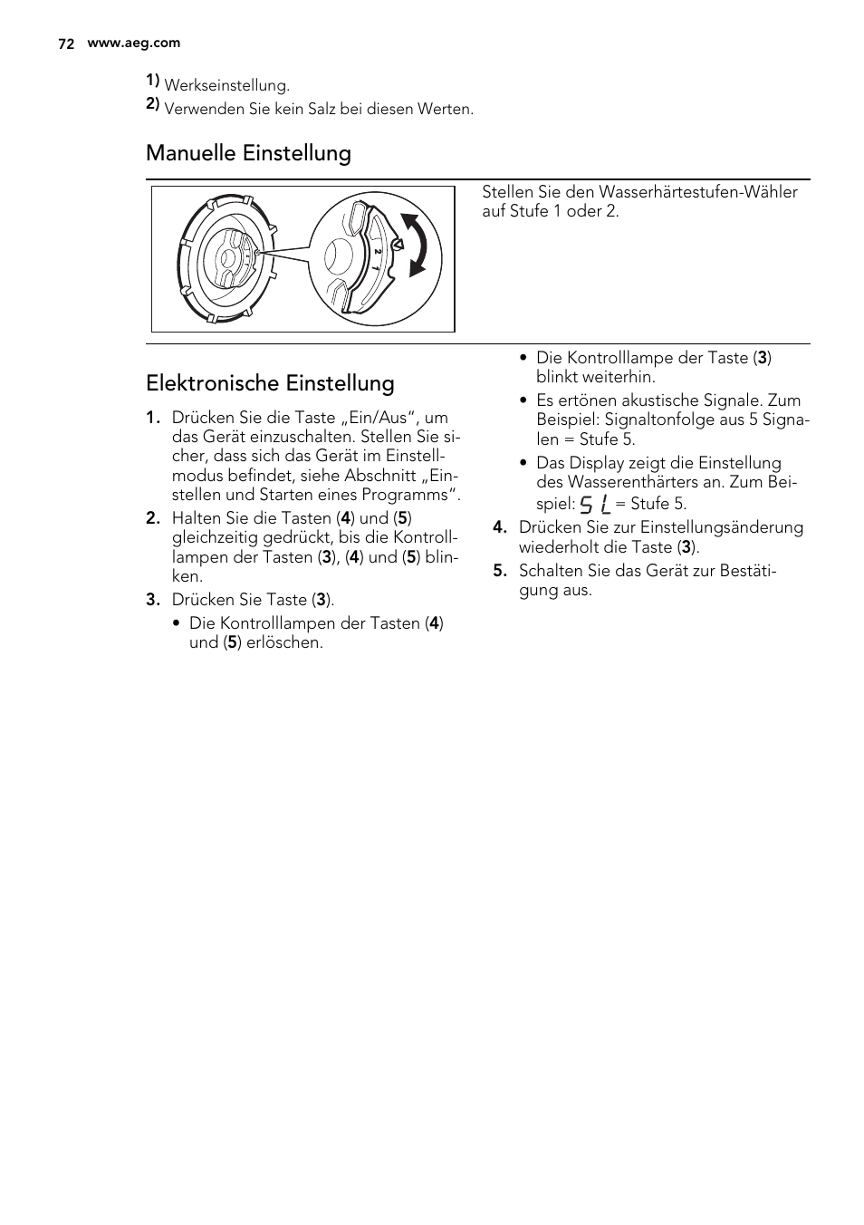 Manuelle einstellung, Elektronische einstellung | AEG F78029VI0P User Manual | Page 72 / 84