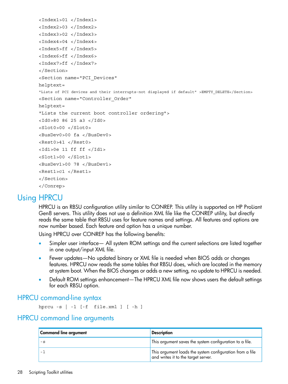 Using hprcu, Hprcu command-line syntax, Hprcu command line arguments | HP Scripting Toolkit for Windows 9.50 User Manual | Page 28 / 62