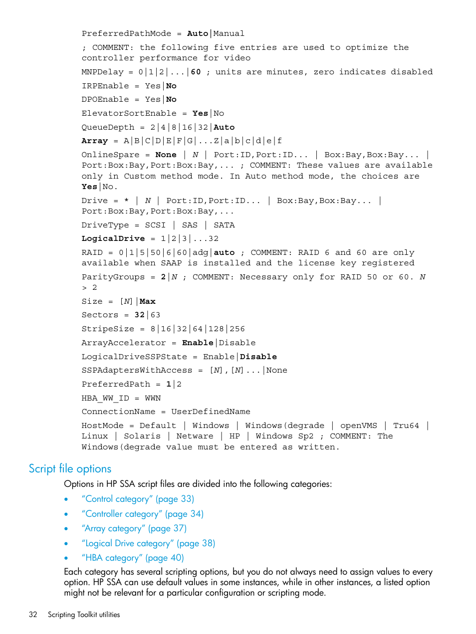 Script file options | HP Scripting Toolkit for Windows 9.50 User Manual | Page 32 / 62