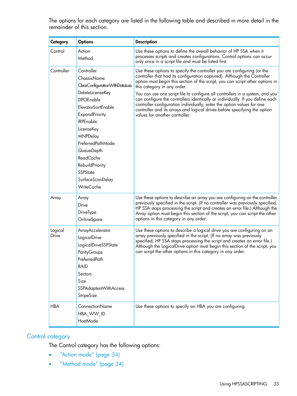 Control category | HP Scripting Toolkit for Windows 9.50 User Manual | Page 33 / 62
