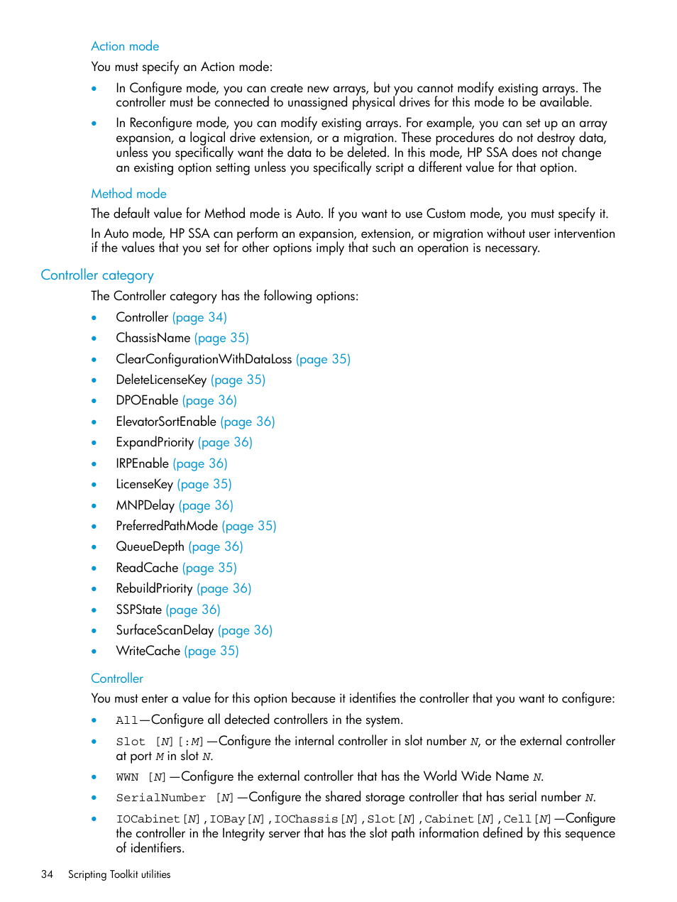 Action mode, Method mode, Controller category | Controller, Action mode method mode | HP Scripting Toolkit for Windows 9.50 User Manual | Page 34 / 62