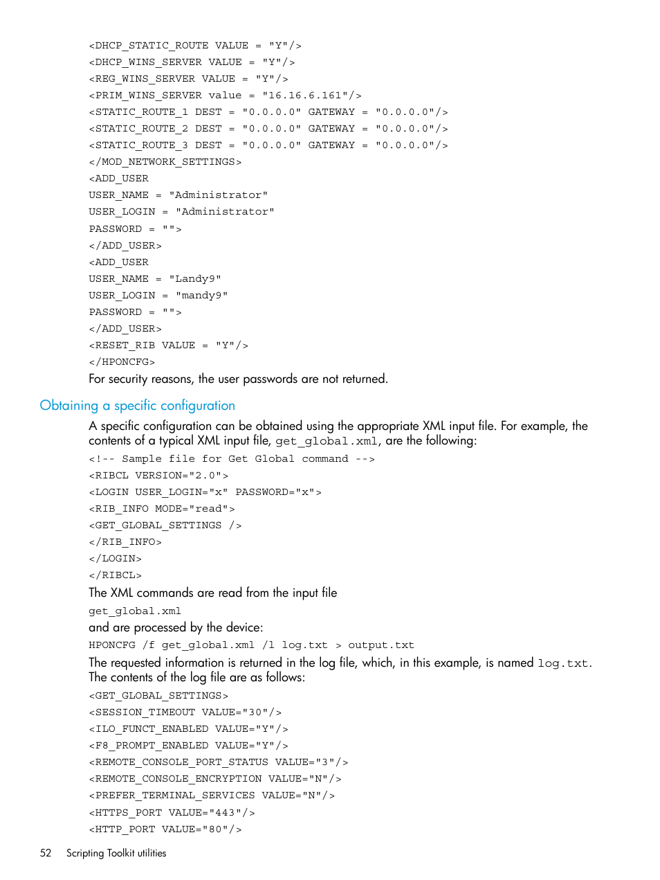Obtaining a specific configuration | HP Scripting Toolkit for Windows 9.50 User Manual | Page 52 / 62