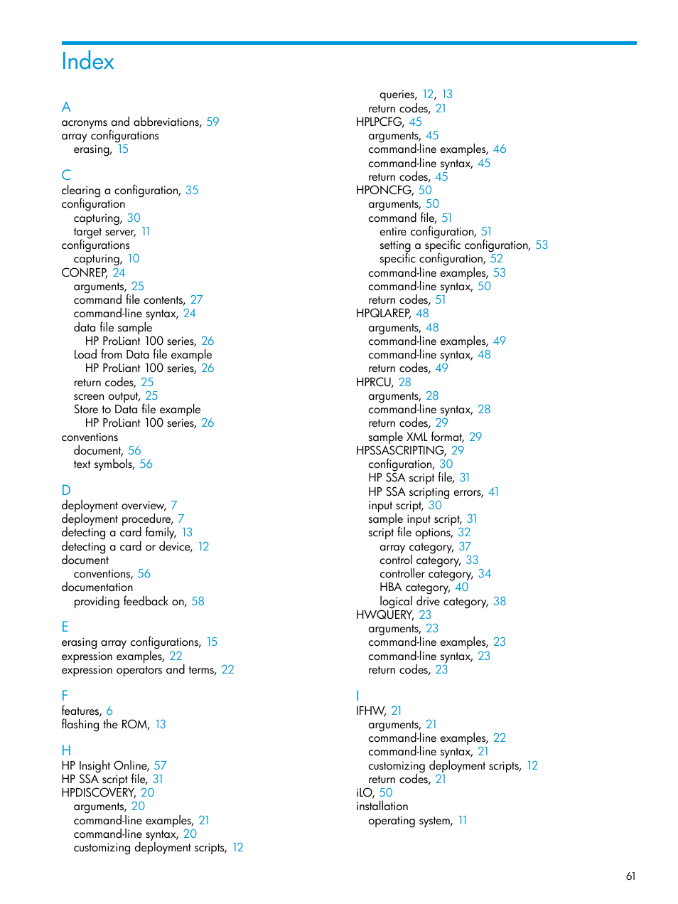Index | HP Scripting Toolkit for Windows 9.50 User Manual | Page 61 / 62