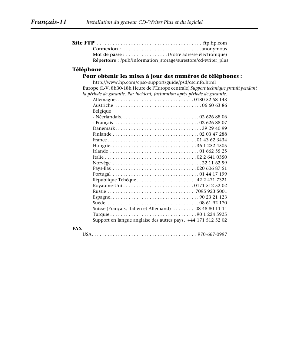 Français-11 | HP Graveur de CD interne HP CD-Writer Plus 7570i User Manual | Page 19 / 46