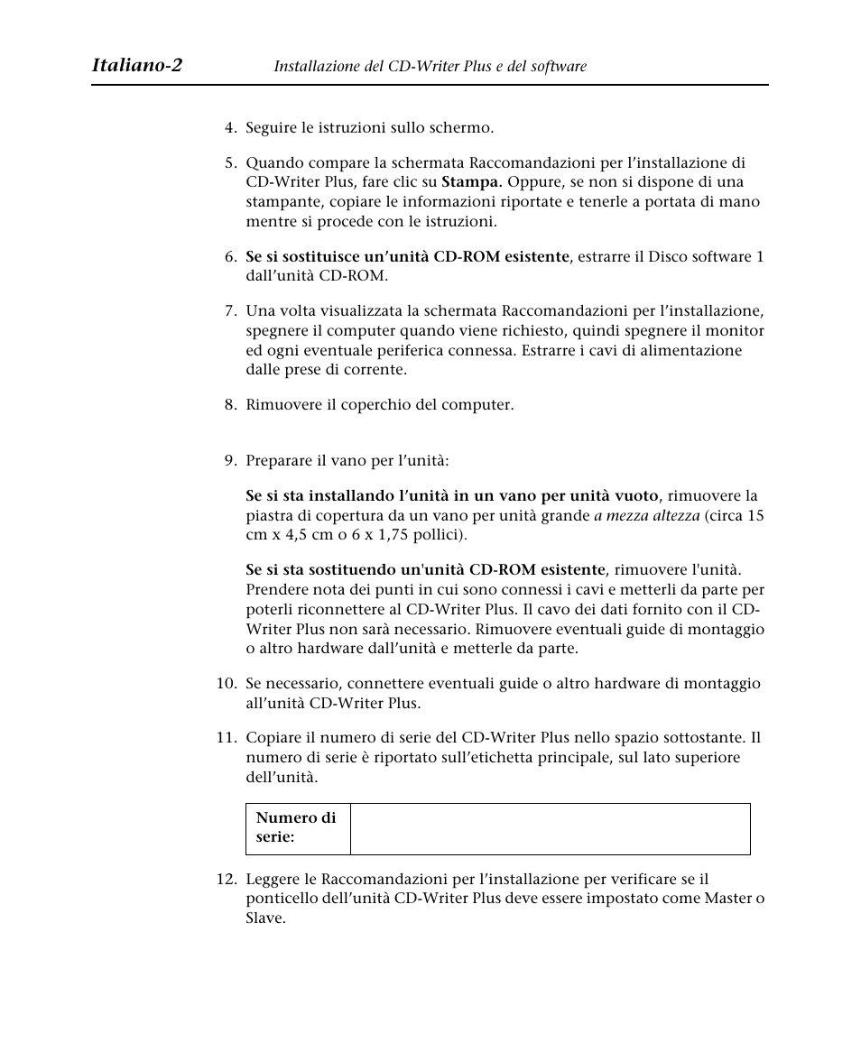 Italiano-2 | HP Graveur de CD interne HP CD-Writer Plus 7570i User Manual | Page 22 / 46