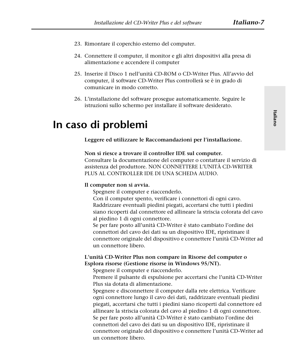 In caso di problemi, Italiano-7 | HP Graveur de CD interne HP CD-Writer Plus 7570i User Manual | Page 27 / 46