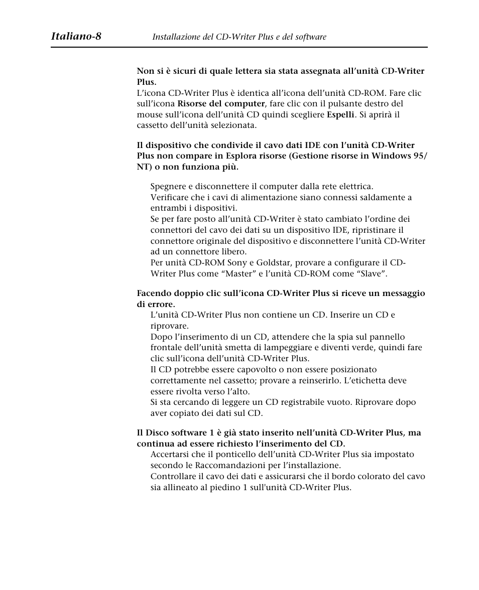 Italiano-8 | HP Graveur de CD interne HP CD-Writer Plus 7570i User Manual | Page 28 / 46
