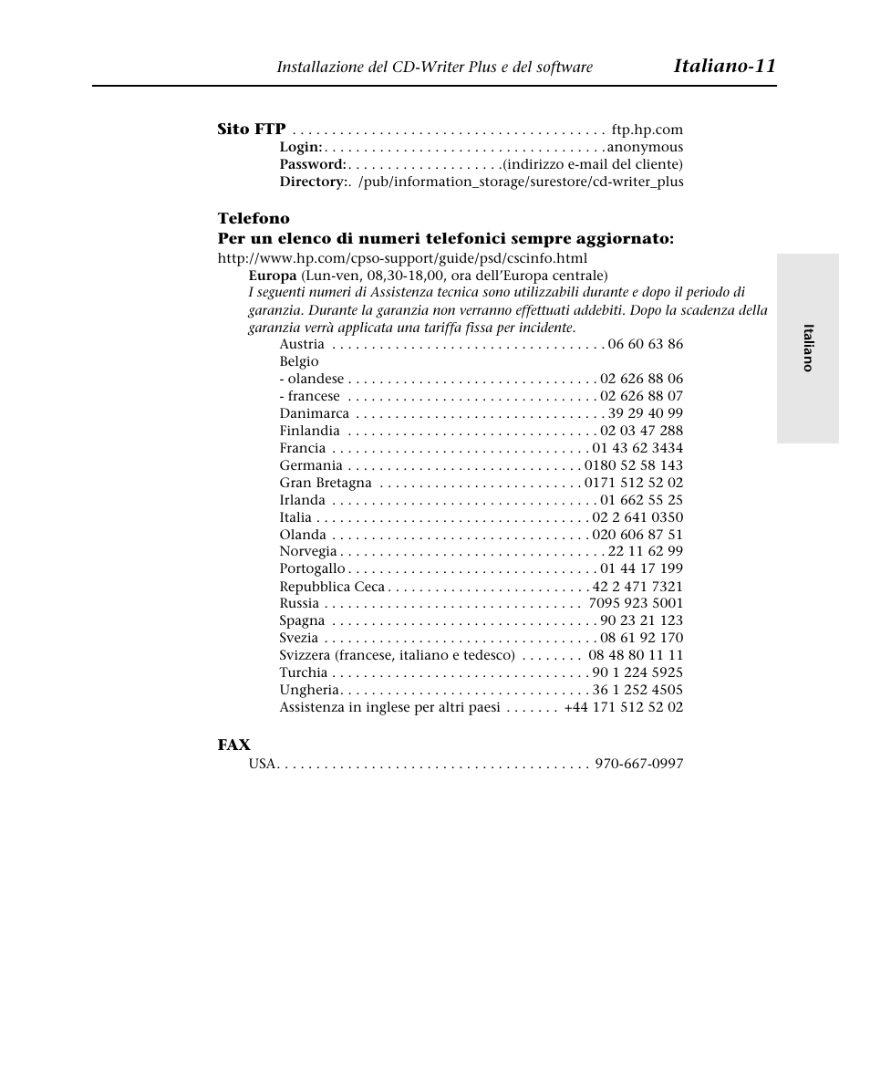 Italiano-11 | HP Graveur de CD interne HP CD-Writer Plus 7570i User Manual | Page 31 / 46