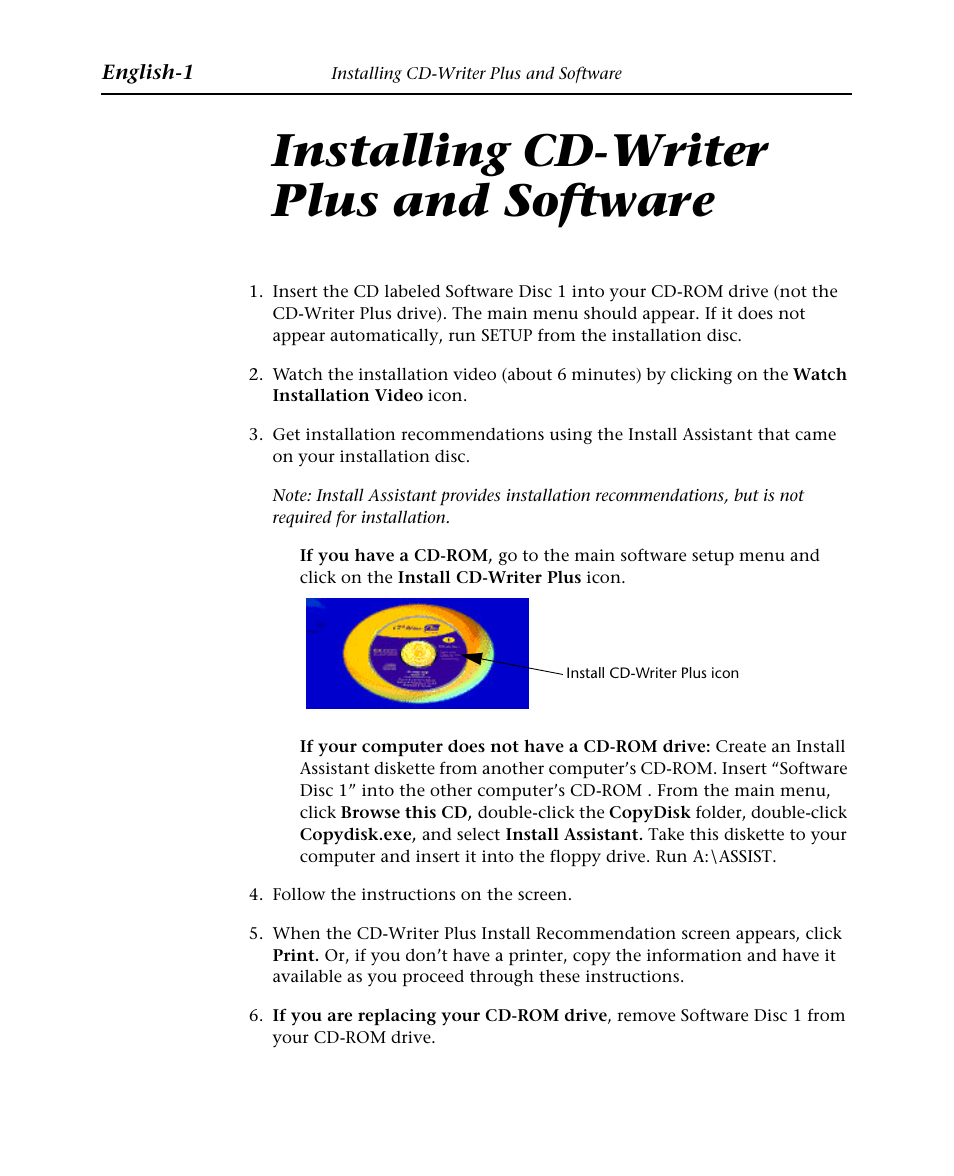 English, Installing cd-writer plus and software | HP Graveur de CD interne HP CD-Writer Plus 7570i User Manual | Page 33 / 46